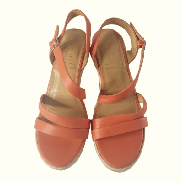 LC Lauren Conrad Strappy Wedge Heels Espadrilles Spearmint Coral Sandals Sz 10 - Picture 1 of 11